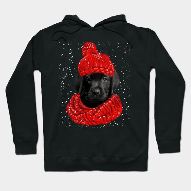 Black Labrador Wearing Red Hat And Scarf Christmas Hoodie by Brodrick Arlette Store